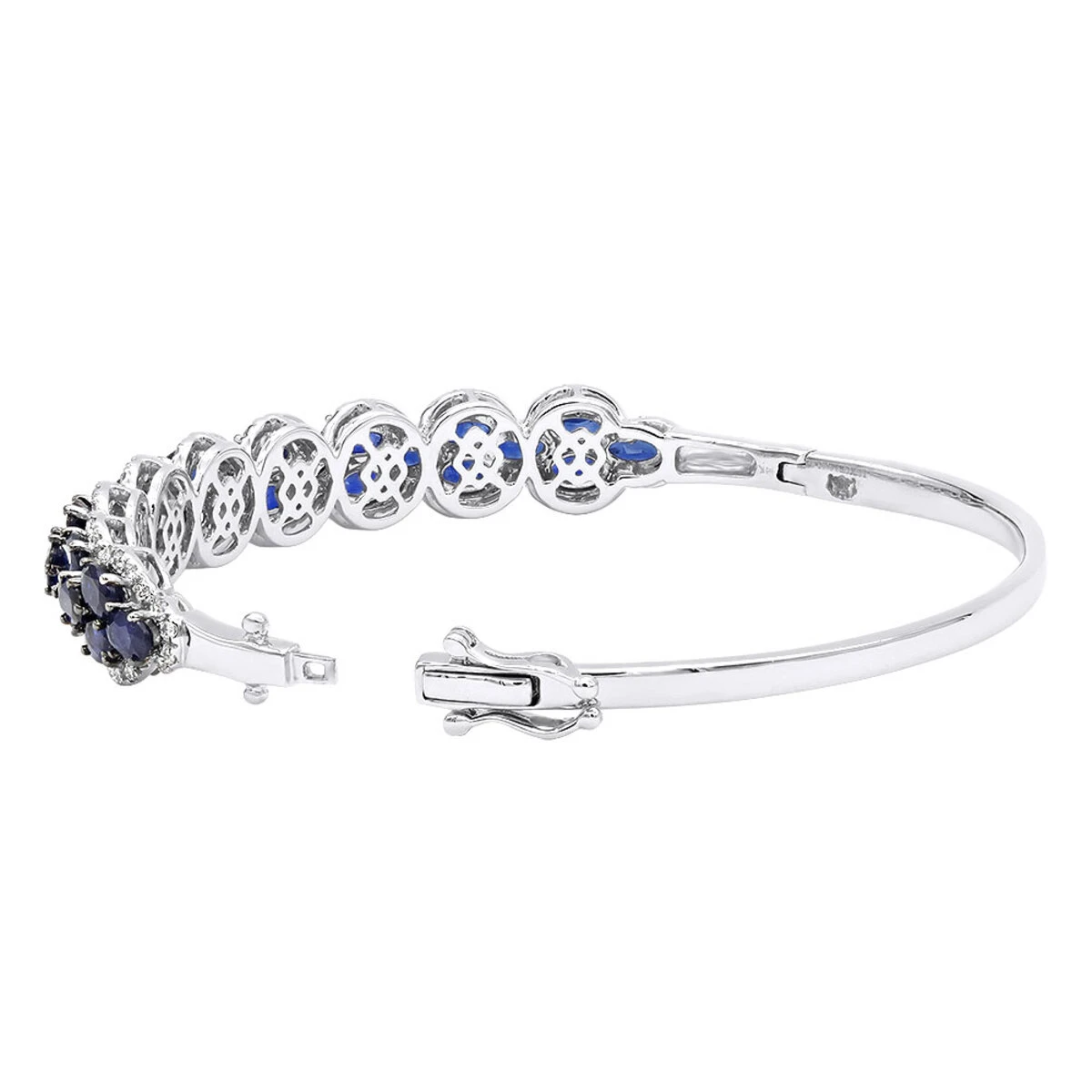 Blue Sapphire And Diamond Bangle Bracelet For Women 14K White Gold 9.5CT LUXURMAN 6 Blue Sapphire And Diamond Bangle Bracelet For Women 14K White Gold 9.5CT LUXURMAN - Image 4