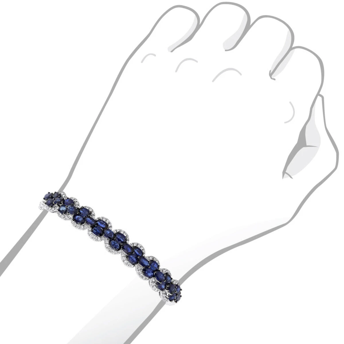 Blue Sapphire And Diamond Bangle Bracelet For Women 14K White Gold 9.5CT LUXURMAN 9 Blue Sapphire And Diamond Bangle Bracelet For Women 14K White Gold 9.5CT LUXURMAN - Image 7