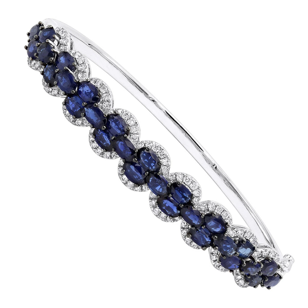 Blue Sapphire And Diamond Bangle Bracelet For Women 14K White Gold 9.5CT LUXURMAN 3 Blue Sapphire And Diamond Bangle Bracelet For Women 14K White Gold 9.5CT LUXURMAN