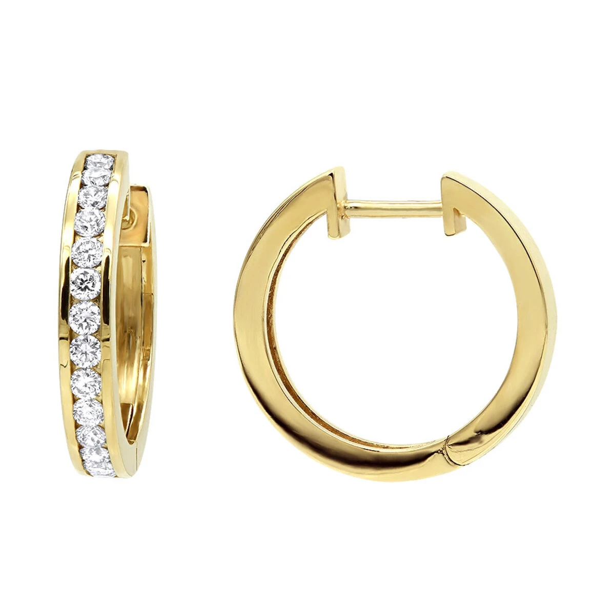 Classy Small 1/2 Inch Diamond Hoop Earrings 14K Yellow Gold Huggies Round Diamonds 3 Classy Small 1/2 Inch Diamond Hoop Earrings 14K Yellow Gold Huggies Round Diamonds