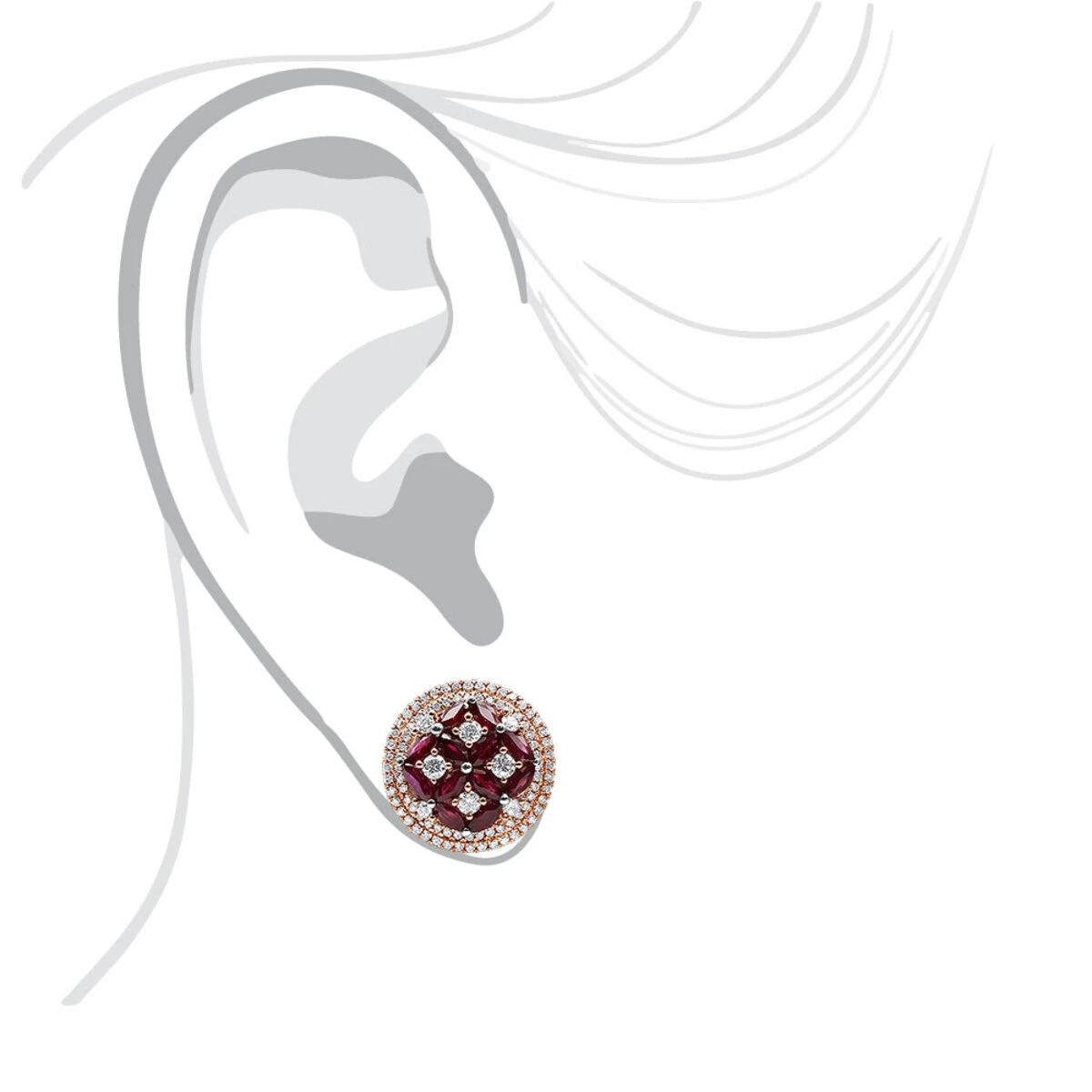 Designer Round 4Ct Halo Diamond & Ruby Earrings For Women 14K Rose Gold Circles 9 Designer Round 4Ct Halo Diamond & Ruby Earrings For Women 14K Rose Gold Circles - Image 7