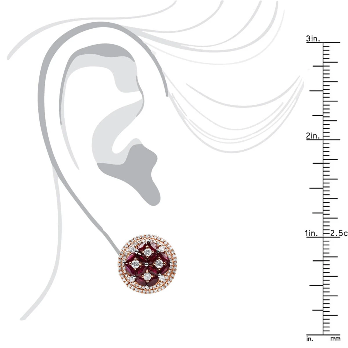 Designer Round 4Ct Halo Diamond & Ruby Earrings For Women 14K Rose Gold Circles 10 Designer Round 4Ct Halo Diamond & Ruby Earrings For Women 14K Rose Gold Circles - Image 8