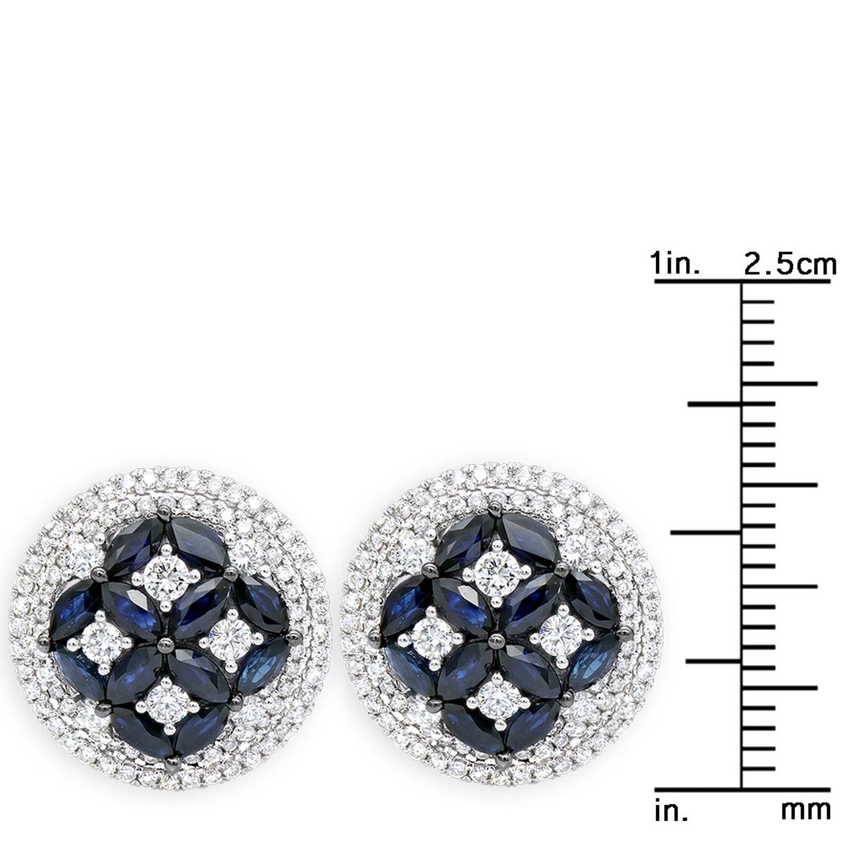 Royal Halo Circle Diamond Earrings For Women With Sapphires 14K White Gold 12 Royal Halo Circle Diamond Earrings For Women With Sapphires 14K White Gold - Image 10