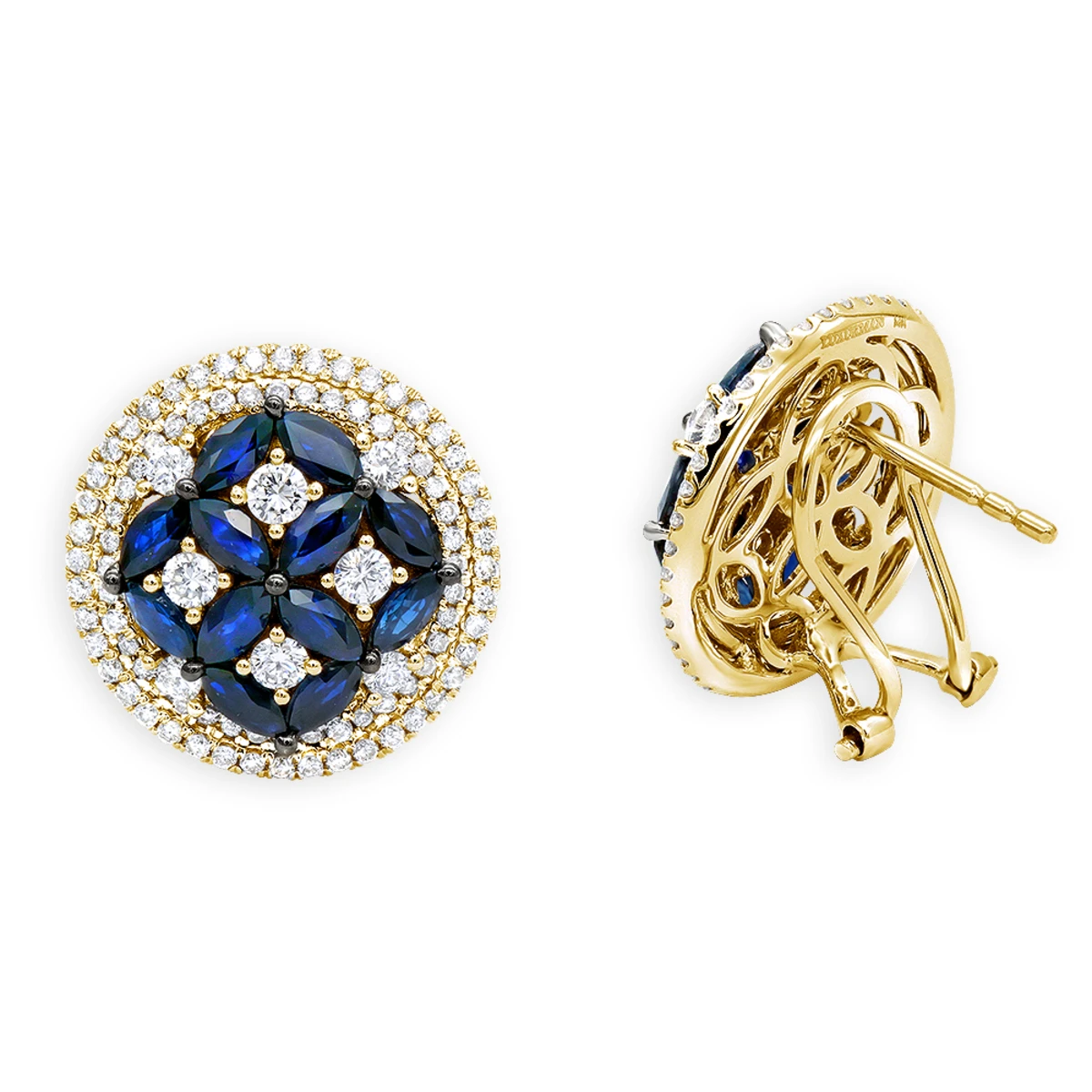 Royal Halo Circle Diamond Earrings For Women With Sapphires 14K White Gold 4 Royal Halo Circle Diamond Earrings For Women With Sapphires 14K White Gold - Image 2