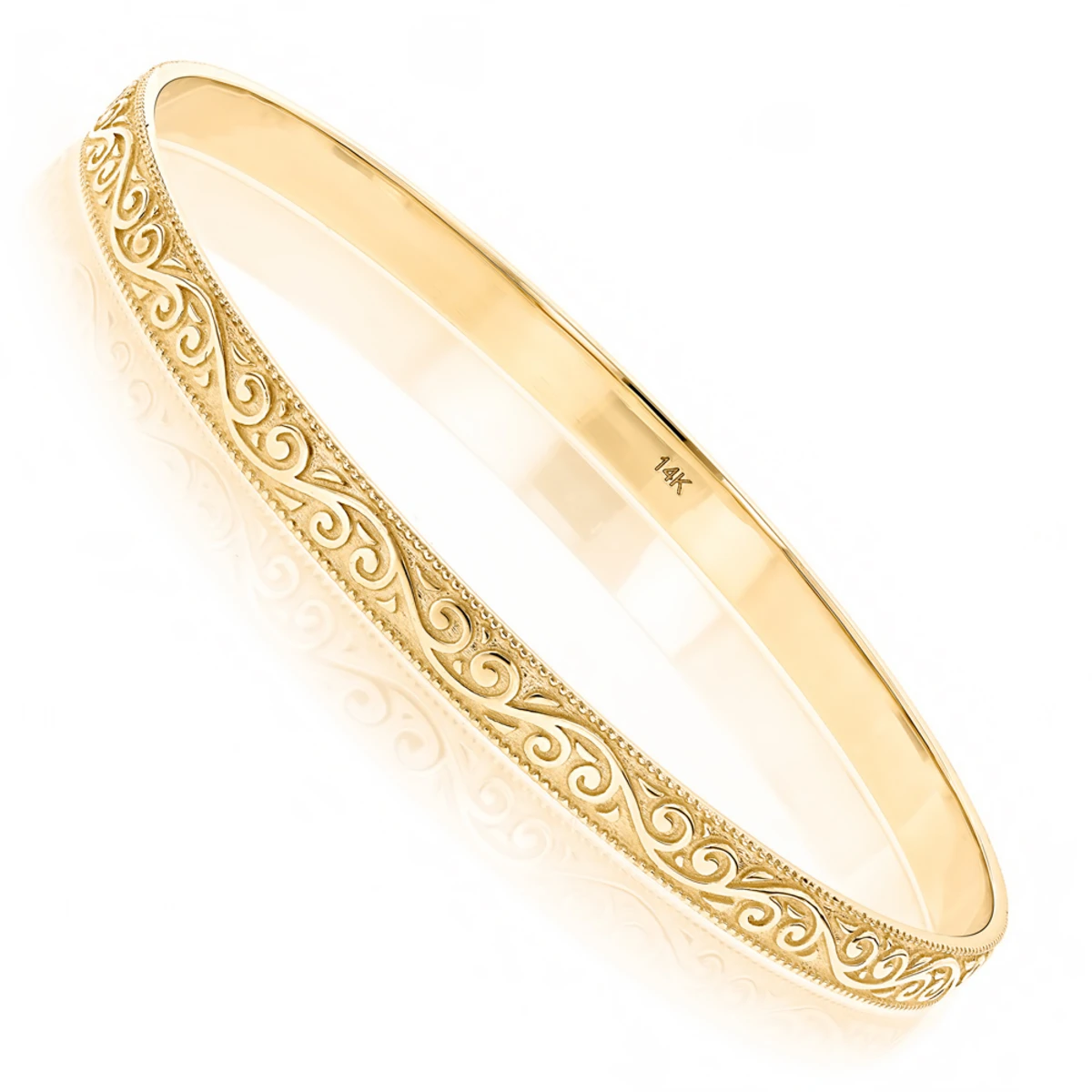 Solid 14K Yellow Gold Floral Bangle Bracelet For Women By Luxurman 3 Solid 14K Yellow Gold Floral Bangle Bracelet For Women By Luxurman