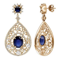 Unique Designer Blue Sapphire And Diamond Drop Earrings For Women 18K White Gold -Invicta Jewelry Store jewelry unique designer blue saphire and diamond drop earrings for women in 18k gold ro