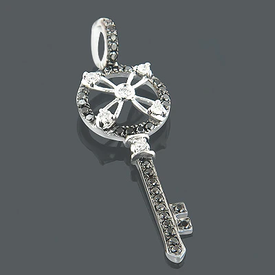14K White Gold White Black Diamond Key Pendant 0.49ct 3 14K White Gold White Black Diamond Key Pendant 0.49ct