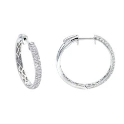 Ladies 14K White Gold 1 Inch Diamond Hoop Earrings Small 0.9ct