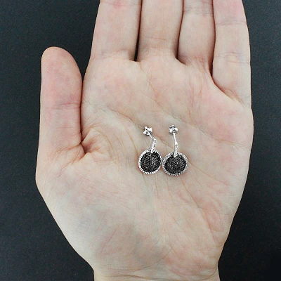 Ladies Circle Earrings With Black And White Diamonds 0.60ct 14K White Gold 4 Ladies Circle Earrings With Black And White Diamonds 0.60ct 14K White Gold - Image 2