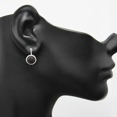 Ladies Circle Earrings With Black And White Diamonds 0.60ct 14K White Gold 5 Ladies Circle Earrings With Black And White Diamonds 0.60ct 14K White Gold - Image 3