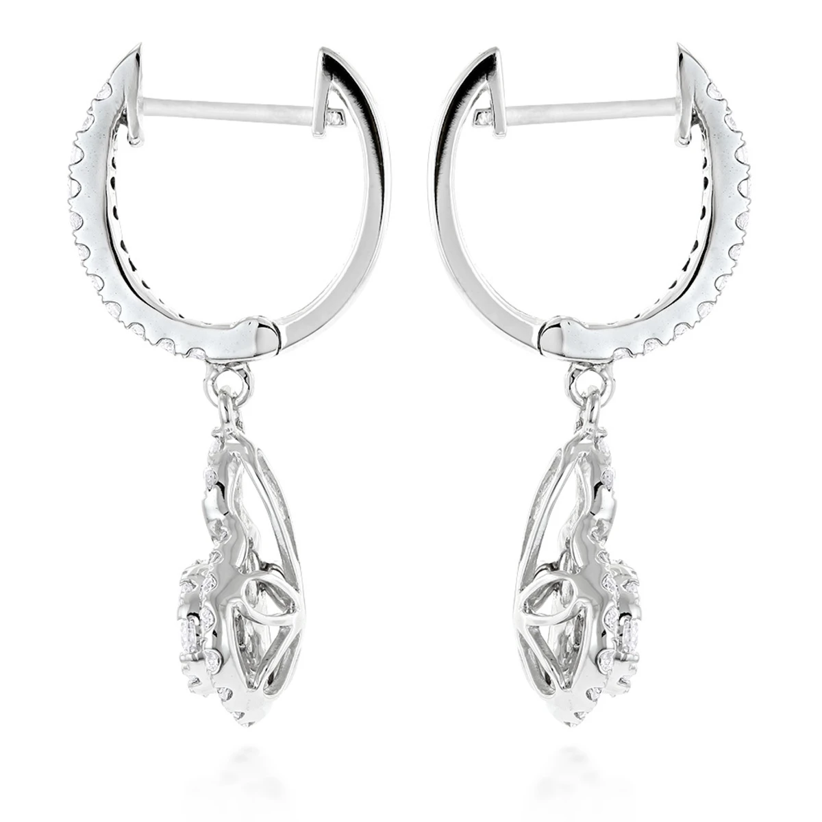 Ladies Diamond Drop Earrings By Luxurman 14K White Gold 1.1ct Drop Shape Clusters 6 Ladies Diamond Drop Earrings By Luxurman 14K White Gold 1.1ct Drop Shape Clusters - Image 4