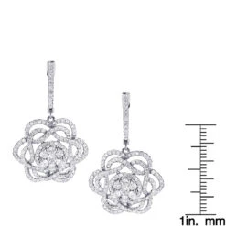 Ladies Diamond Flower Drop Earrings 2.9ct 14K White Gold Unique Design 9 Ladies Diamond Flower Drop Earrings 2.9ct 14K White Gold Unique Design -Invicta Jewelry Store ladies diamond flower drop earrings 29ct 14k gold unique design rulerwh