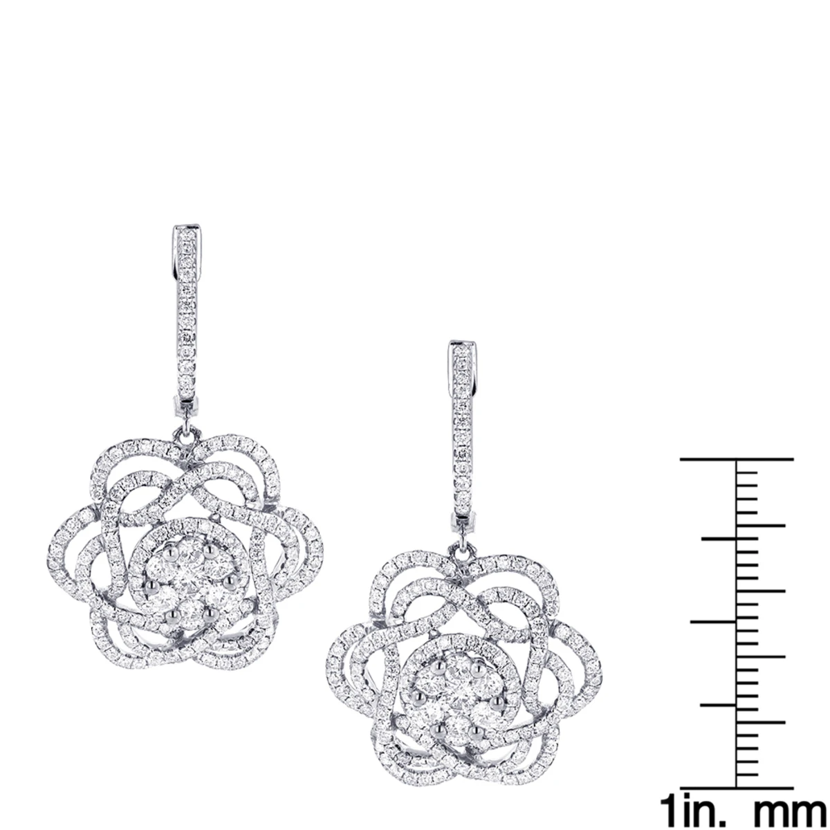 Ladies Diamond Flower Drop Earrings 2.9ct 14K White Gold Unique Design 6 Ladies Diamond Flower Drop Earrings 2.9ct 14K White Gold Unique Design - Image 4