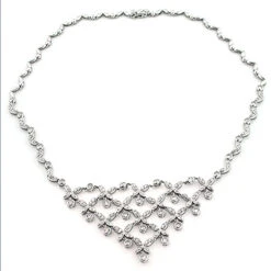 Ladies Diamond Designer Flower Necklace 4.5ct 14K White Gold