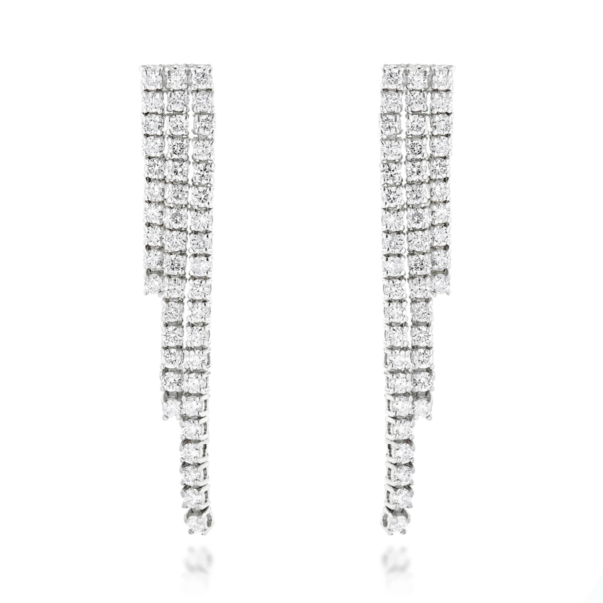 Ladies Earrings 14K White Gold String Diamond Earrings 3.78ct 3 Ladies Earrings 14K White Gold String Diamond Earrings 3.78ct