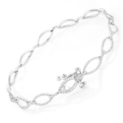 Ladies Oval Link DIamond Bracelet 0.65ct 14K White Gold -Invicta Jewelry Store ladies oval link diamond bracelet 065ct 14k gold backwh