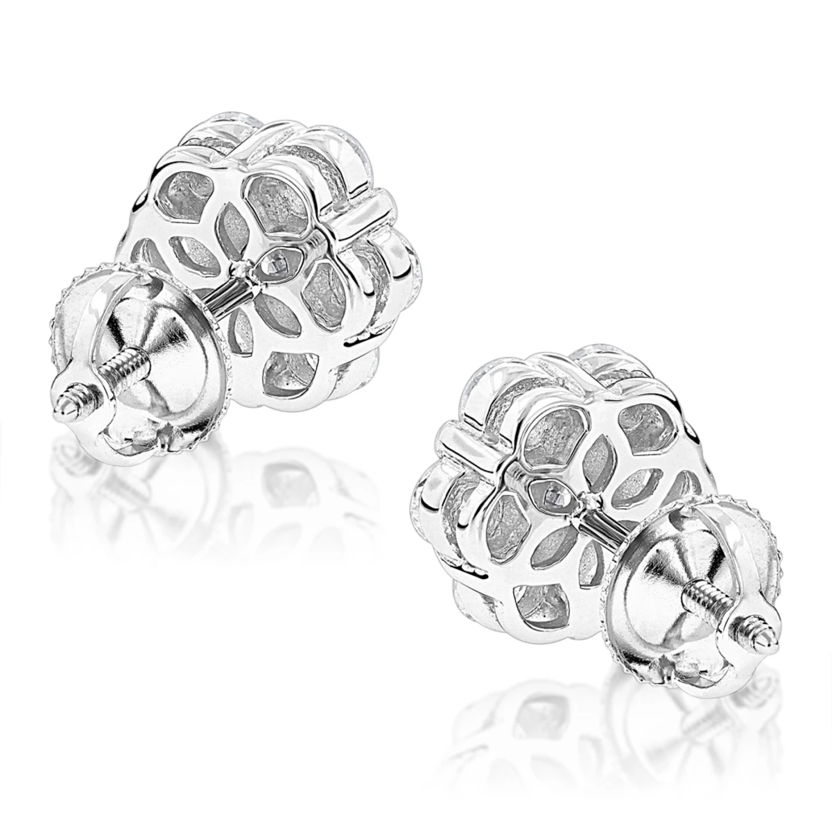 6 Carat Look Large Diamond Cluster Earrings 14K White Gold Studs 2 Carats 6 6 Carat Look Large Diamond Cluster Earrings 14K White Gold Studs 2 Carats - Image 4