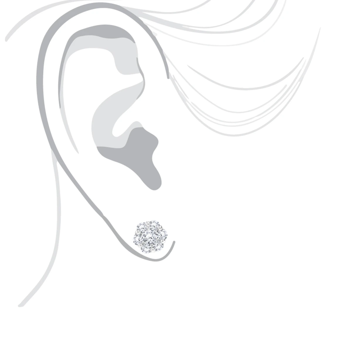 6 Carat Look Large Diamond Cluster Earrings 14K White Gold Studs 2 Carats 8 6 Carat Look Large Diamond Cluster Earrings 14K White Gold Studs 2 Carats - Image 6