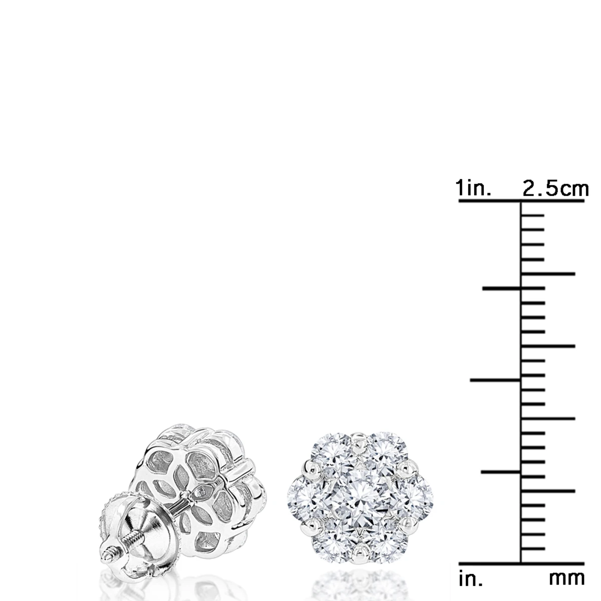 6 Carat Look Large Diamond Cluster Earrings 14K White Gold Studs 2 Carats 7 6 Carat Look Large Diamond Cluster Earrings 14K White Gold Studs 2 Carats - Image 5