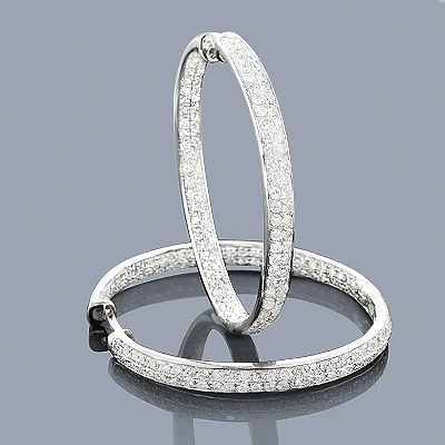 Large Hoops 14K White Gold Inside Out Diamond Hoop Earrings 3.47 3 Large Hoops 14K White Gold Inside Out Diamond Hoop Earrings 3.47