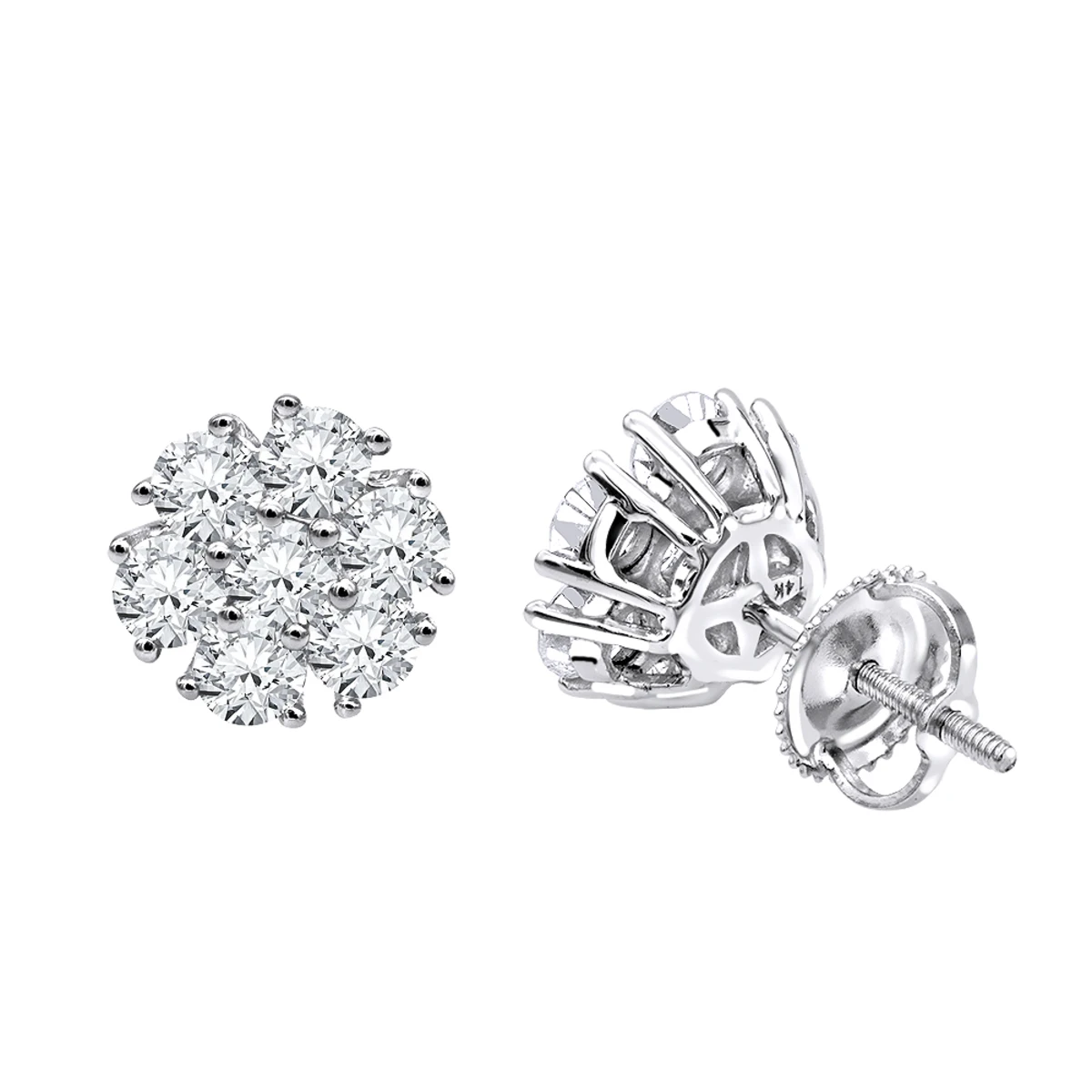Luxurman 1 1/2ct Diamond Flower Cluster Earrings Studs 14K White Gold 3 Luxurman 1 1/2ct Diamond Flower Cluster Earrings Studs 14K White Gold