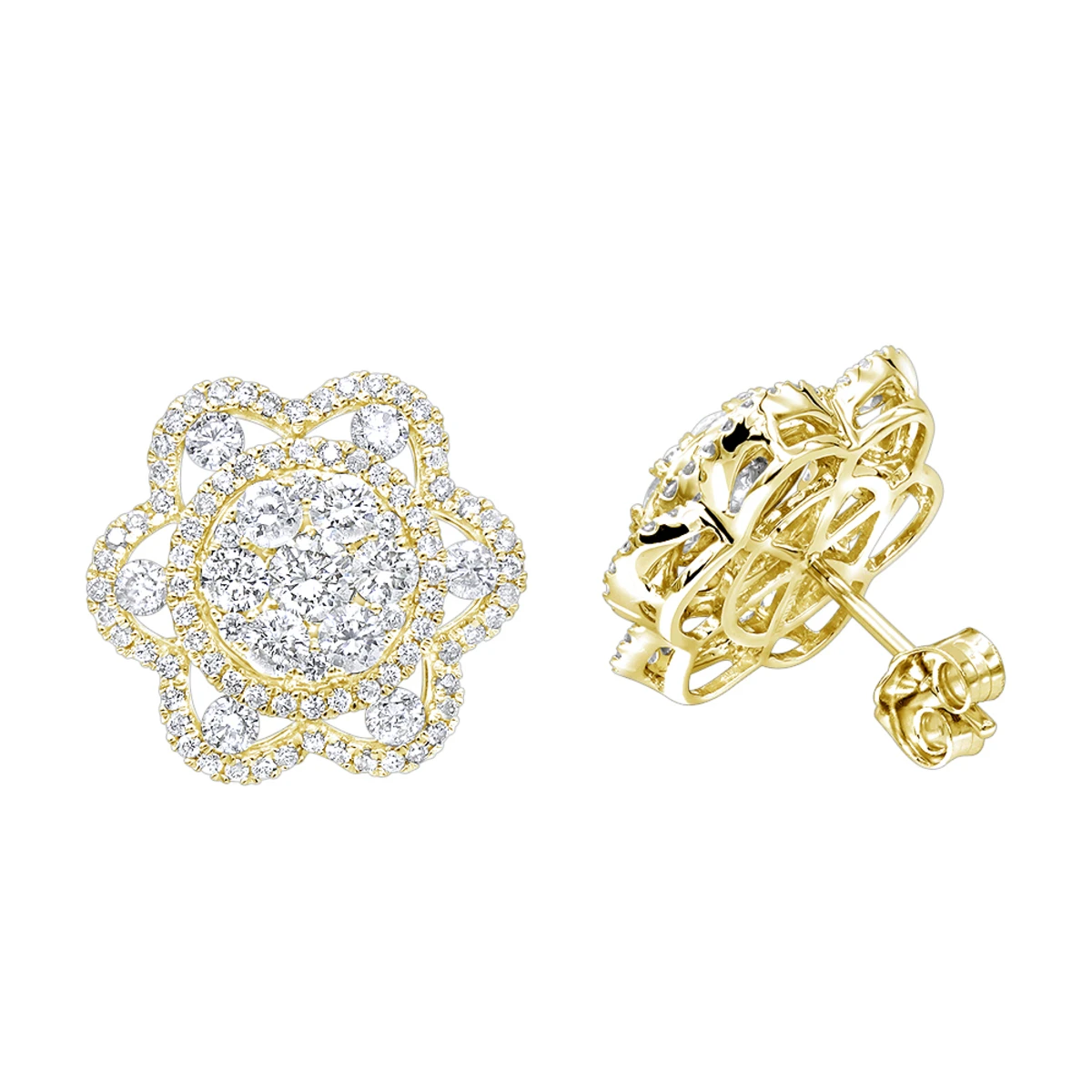 LUXURMAN 14K White Gold Unique Flower Ladies Diamond Cluster Stud Earrings 2.2ct 4 LUXURMAN 14K White Gold Unique Flower Ladies Diamond Cluster Stud Earrings 2.2ct - Image 2