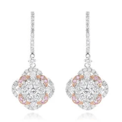 Luxurman Designer Flower Cluster Diamond Earrings For Women 2.4ct 14K White Gold