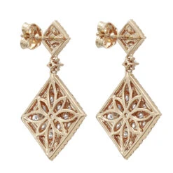 Luxurman Designer Square Diamond Drop Earrings For Women 4 Carat 14K Rose Gold -Invicta Jewelry Store luxurman designer square diamond drop earrings for women 4 carat 14k gold backro