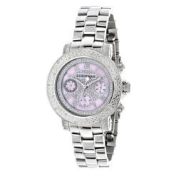 Luxurman Ladies Diamond Watch 0.3ct Pink MOP Oversized Women's Watch