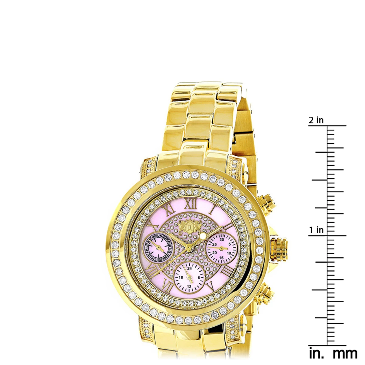 Luxurman Montana Ladies Diamond Watch 2ct Yellow Gold Plated Pink MOP 7 Luxurman Montana Ladies Diamond Watch 2ct Yellow Gold Plated Pink MOP - Image 5