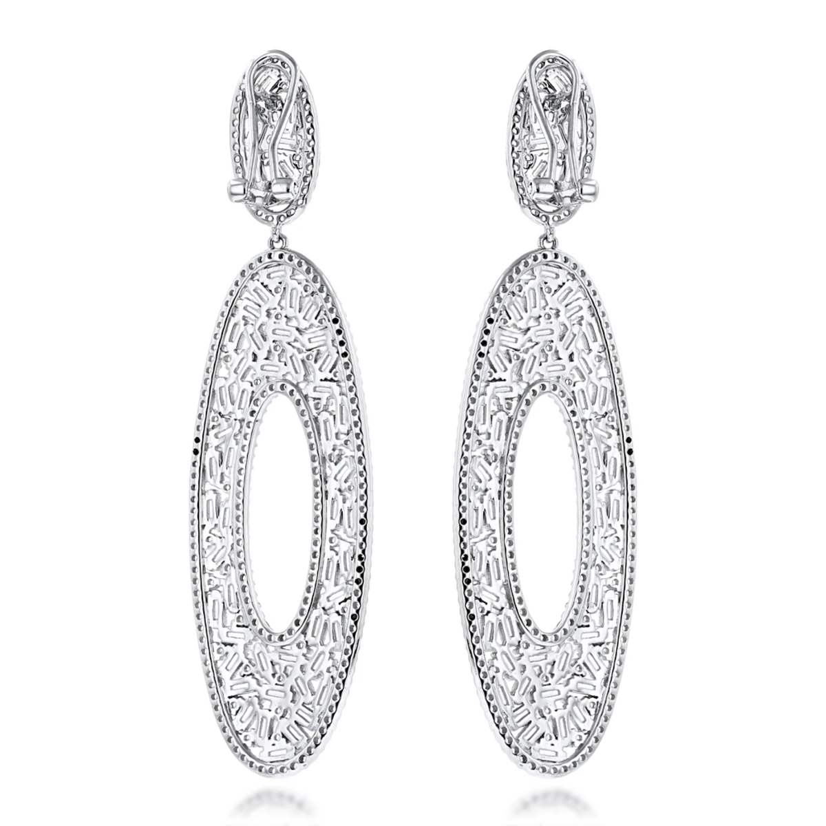LUXURMAN Oval Designer Diamond Drop Earrings For Women 14K White Gold 9ct 6 LUXURMAN Oval Designer Diamond Drop Earrings For Women 14K White Gold 9ct - Image 4