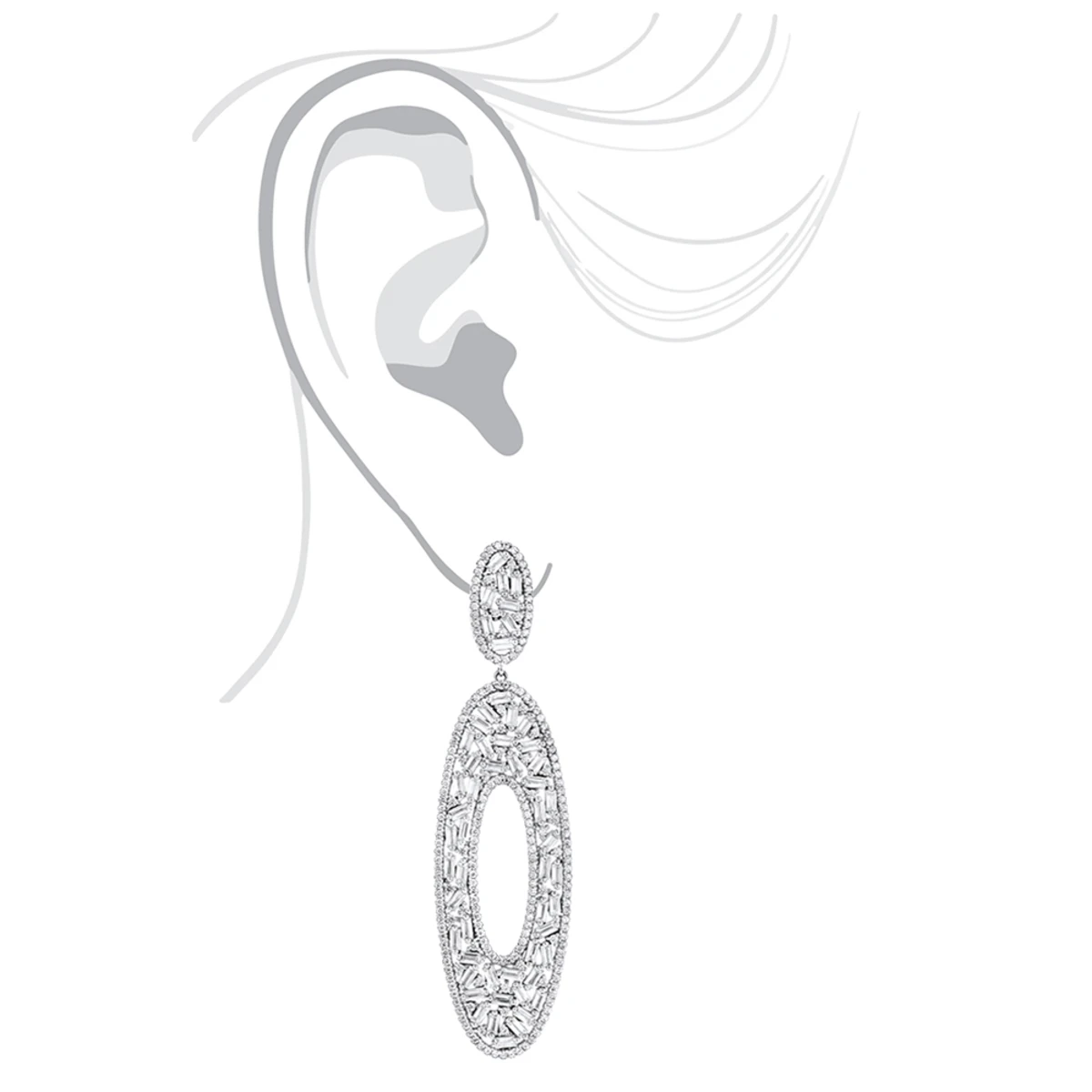LUXURMAN Oval Designer Diamond Drop Earrings For Women 14K White Gold 9ct 7 LUXURMAN Oval Designer Diamond Drop Earrings For Women 14K White Gold 9ct - Image 5