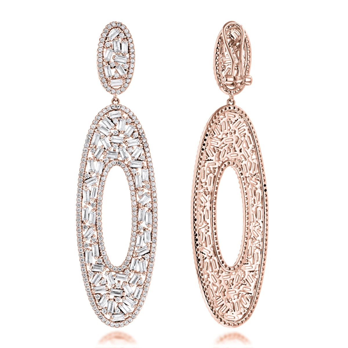 LUXURMAN Oval Designer Diamond Drop Earrings For Women 14K White Gold 9ct 5 LUXURMAN Oval Designer Diamond Drop Earrings For Women 14K White Gold 9ct - Image 3