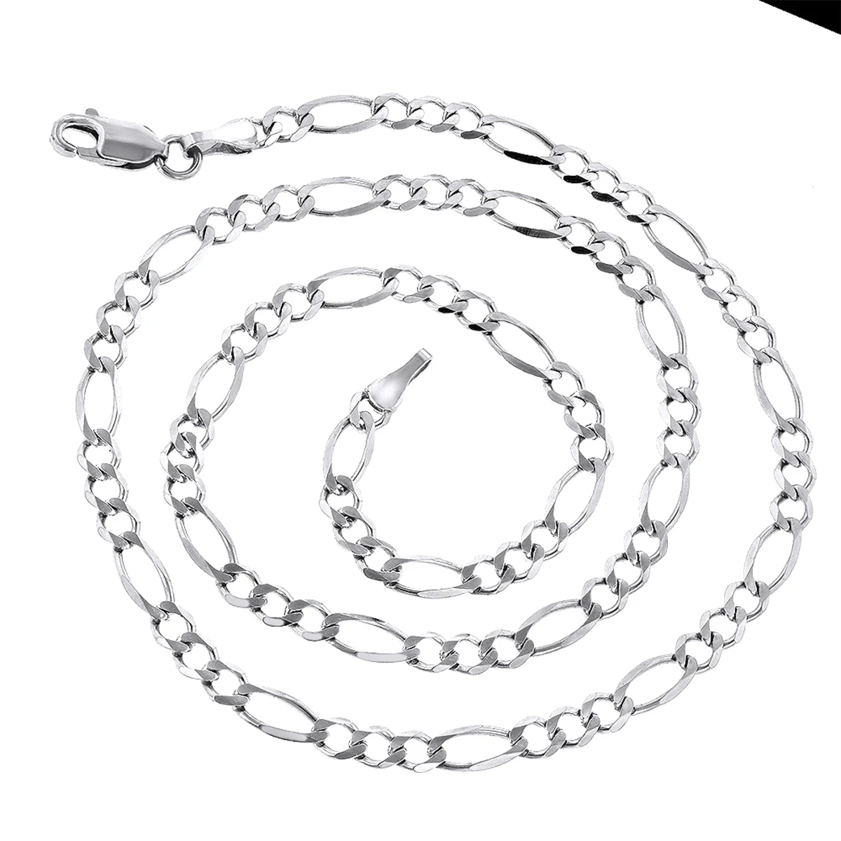 LUXURMAN Solid 14K White Gold Figaro Chain For Men & Women 2.6mm Wide 4 LUXURMAN Solid 14K White Gold Figaro Chain For Men & Women 2.6mm Wide - Image 2