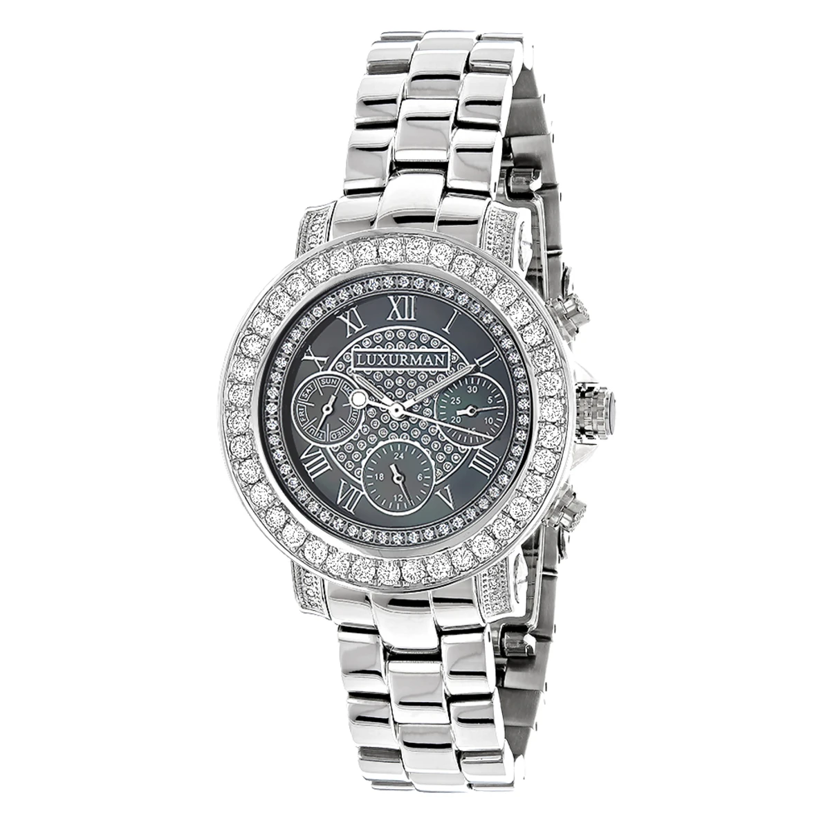 Luxurman Ladies Diamond Watch 3ct Black 3 Luxurman Ladies Diamond Watch 3ct Black