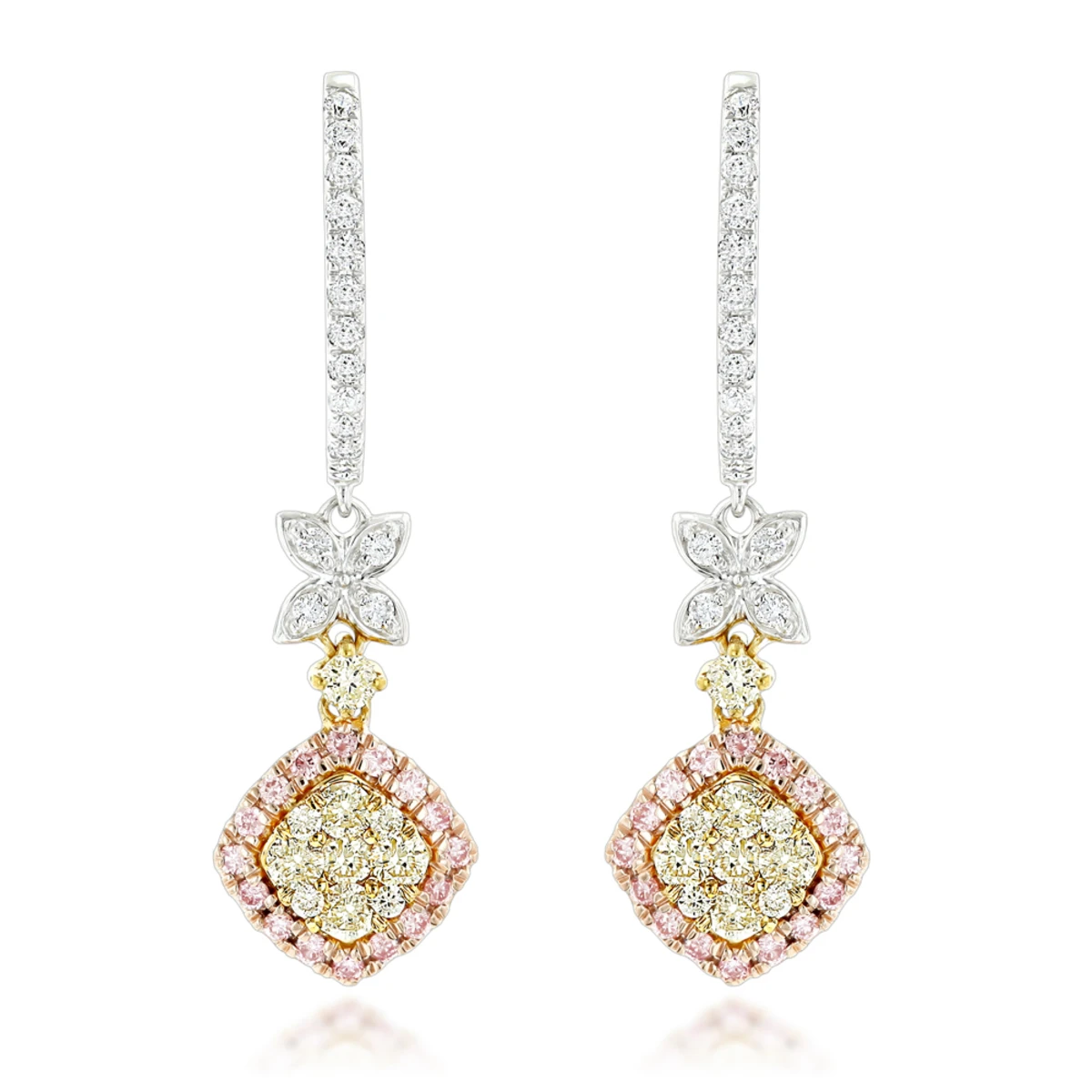 Luxurman White Yellow Pink Diamond Drop Earrings For Women 1.4ct 14K Gold 3 Luxurman White Yellow Pink Diamond Drop Earrings For Women 1.4ct 14K Gold