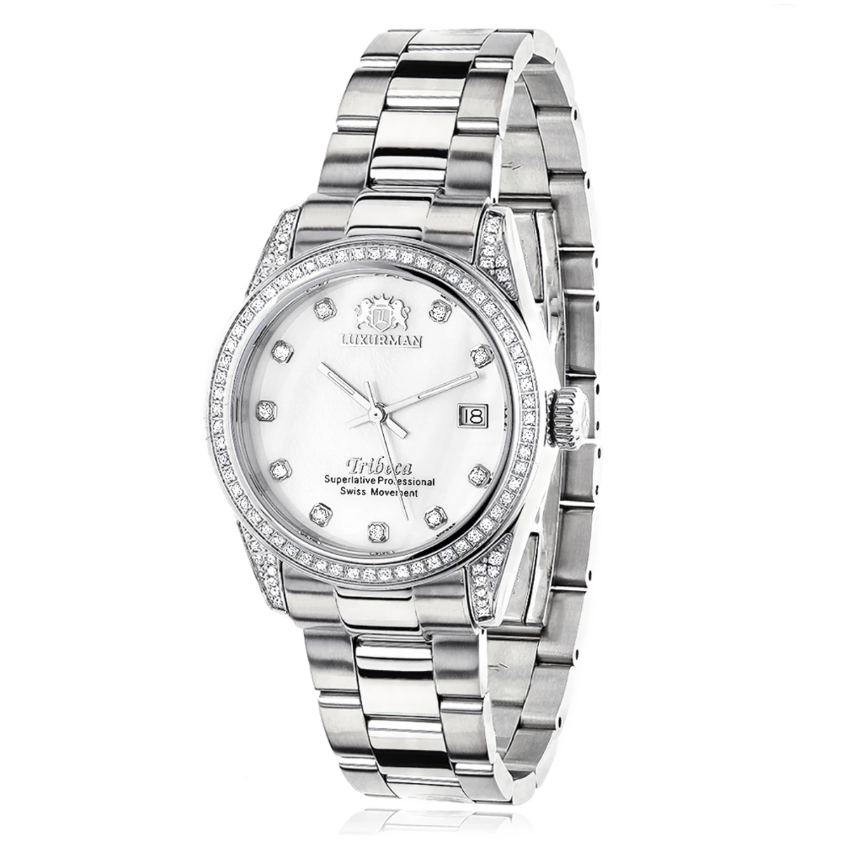 Luxurman Swiss Quartz Women's Diamond Watch Stainless Steel Band Tribeca 3 Luxurman Swiss Quartz Women's Diamond Watch Stainless Steel Band Tribeca