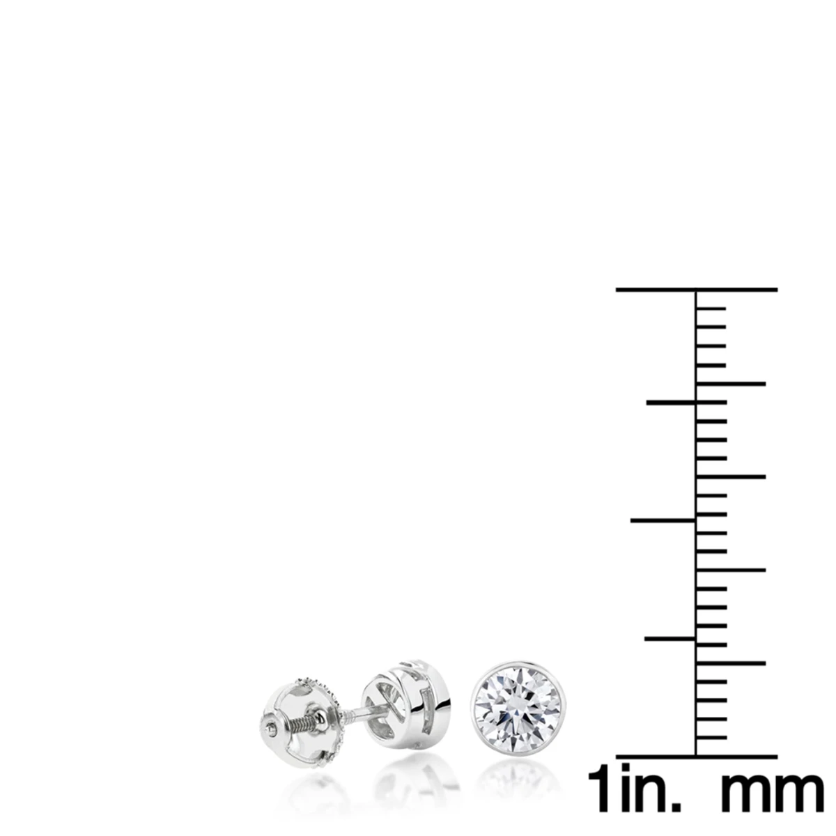 One Carat 18K White Gold Solitaire Round Diamond Bezel Stud Earrings 8 One Carat 18K White Gold Solitaire Round Diamond Bezel Stud Earrings - Image 6