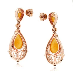Orange Aventurine Gemstone Diamond Earrings 7.56ct 14K Rose Gold -Invicta Jewelry Store orange aventurine gemstone diamond earrings 756ct 14k gold backro