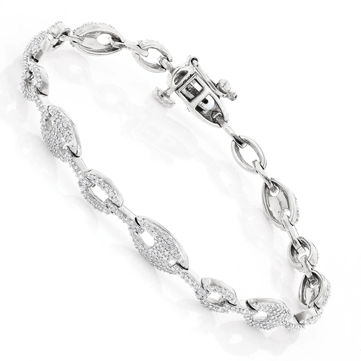 Pave 14K White Gold Ladies Diamond Bracelet 1.1ct 3 Pave 14K White Gold Ladies Diamond Bracelet 1.1ct
