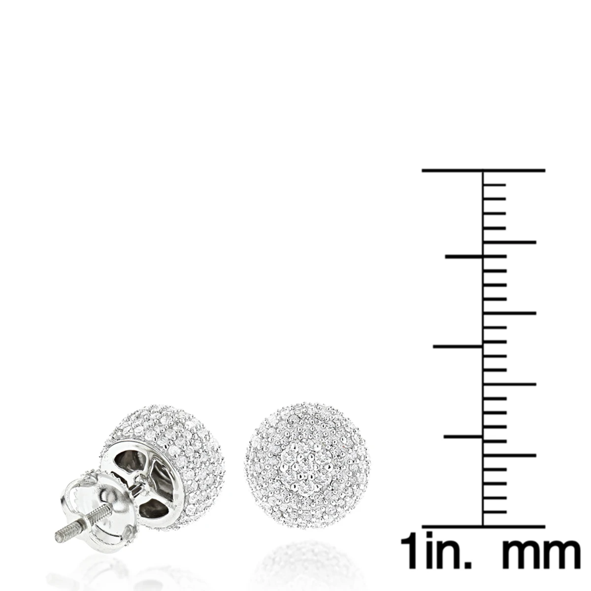 Pave Diamond Earrings 14K White Gold Studs 1.32ct 8 Pave Diamond Earrings 14K White Gold Studs 1.32ct - Image 6