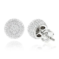 Pave Diamond Earrings 14K White Gold Studs 1.32ct