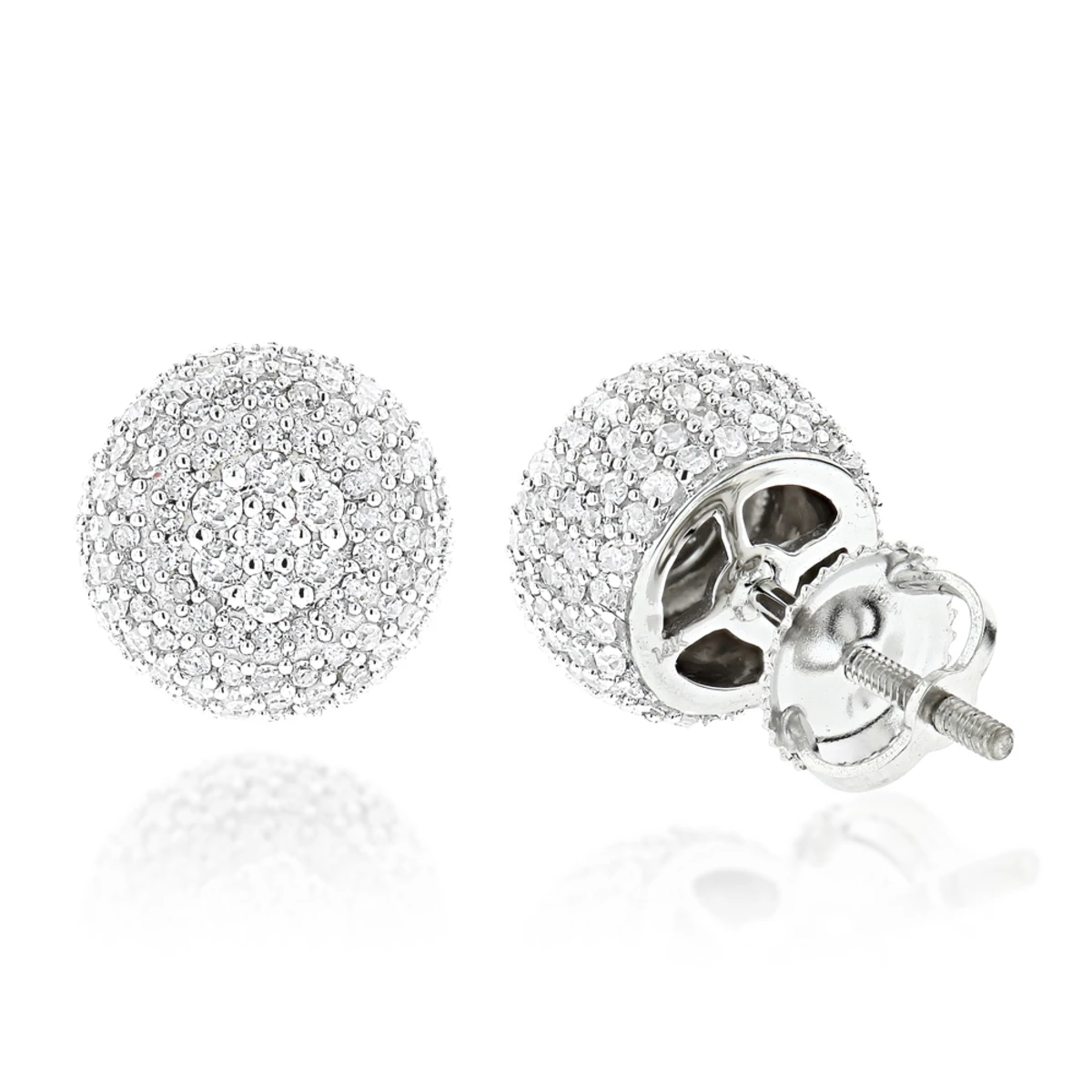 Pave Diamond Earrings 14K White Gold Studs 1.32ct 3 Pave Diamond Earrings 14K White Gold Studs 1.32ct