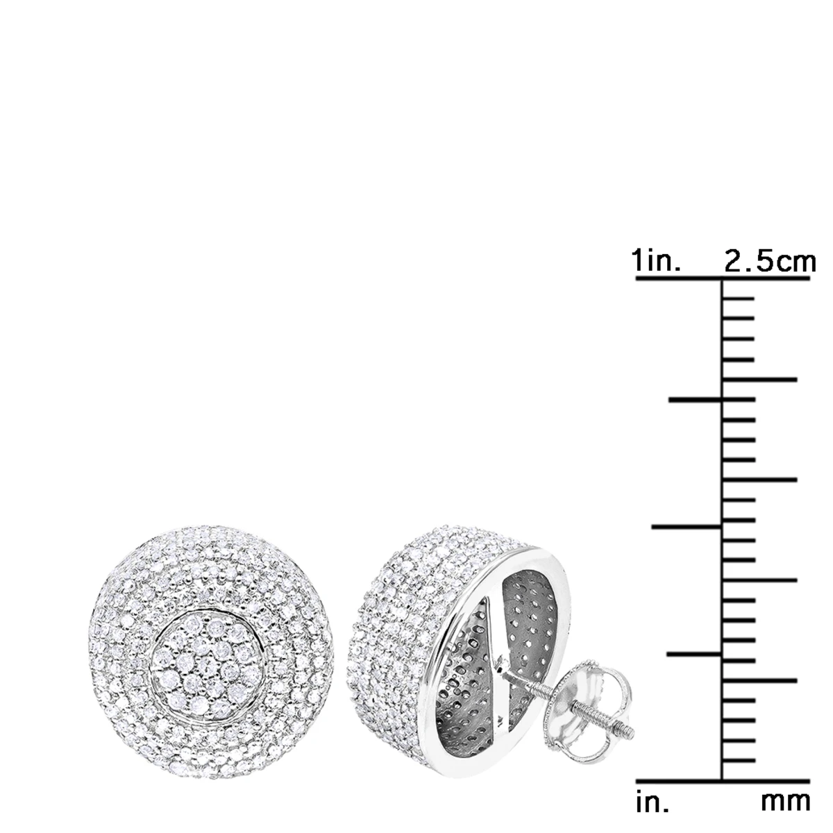Large 14K White Gold Studs Pave Diamond Earrings 2.3ct 7 Large 14K White Gold Studs Pave Diamond Earrings 2.3ct - Image 5