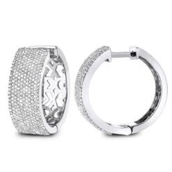 Pave Diamond Hoop Earrings 1.75ct 14K White Gold