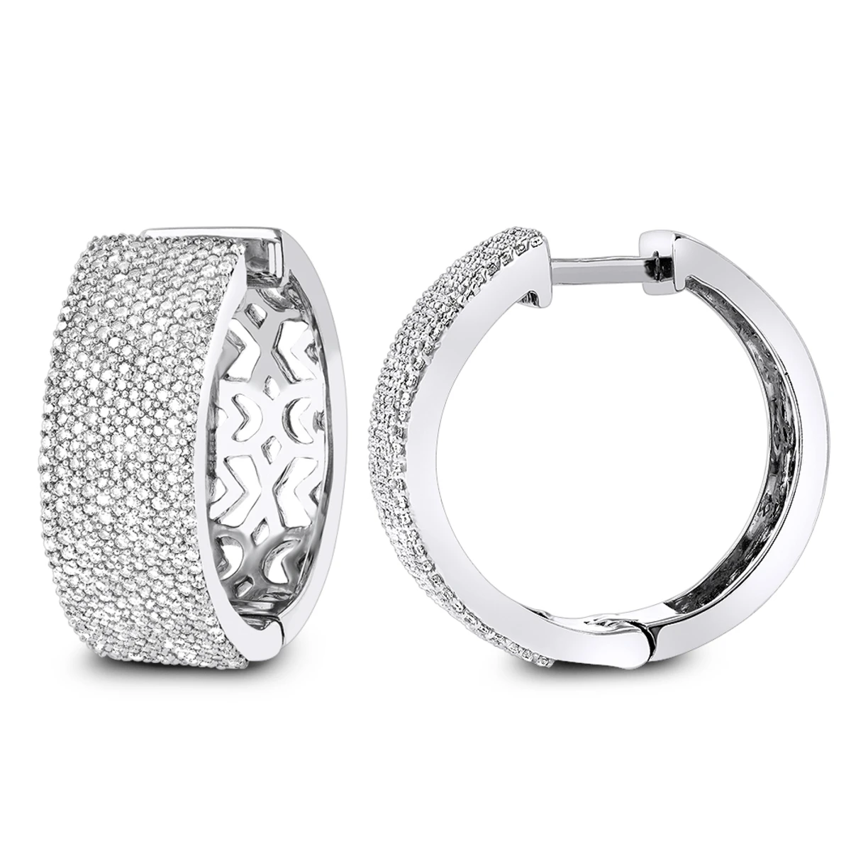 Pave Diamond Hoop Earrings 1.75ct 14K White Gold 3 Pave Diamond Hoop Earrings 1.75ct 14K White Gold
