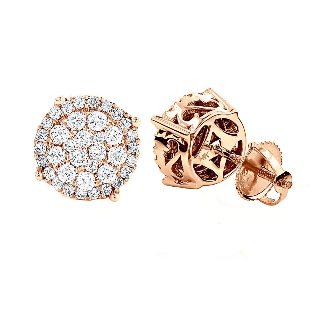 Pave Diamond Stud Earrings 0.9ct 14K White Gold 6 Pave Diamond Stud Earrings 0.9ct 14K White Gold - Image 4