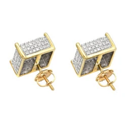 1 Carat Pave Diamond Stud Earrings 10K Yellow Gold Cube Shape 11 1 Carat Pave Diamond Stud Earrings 10K Yellow Gold Cube Shape -Invicta Jewelry Store pave diamond stud earrings 10k 095ct p 43212 backye