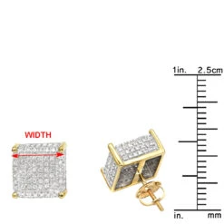 1 Carat Pave Diamond Stud Earrings 10K Yellow Gold Cube Shape 13 1 Carat Pave Diamond Stud Earrings 10K Yellow Gold Cube Shape -Invicta Jewelry Store pave diamond stud earrings 10k 095ct p 43212 rulerye