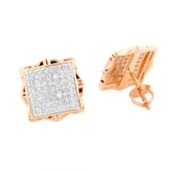 Pave Diamond Stud Earrings 1/2ct 14K Yellow Gold -Invicta Jewelry Store pave diamond stud earrings 12ct 14k yellow or white gold rose